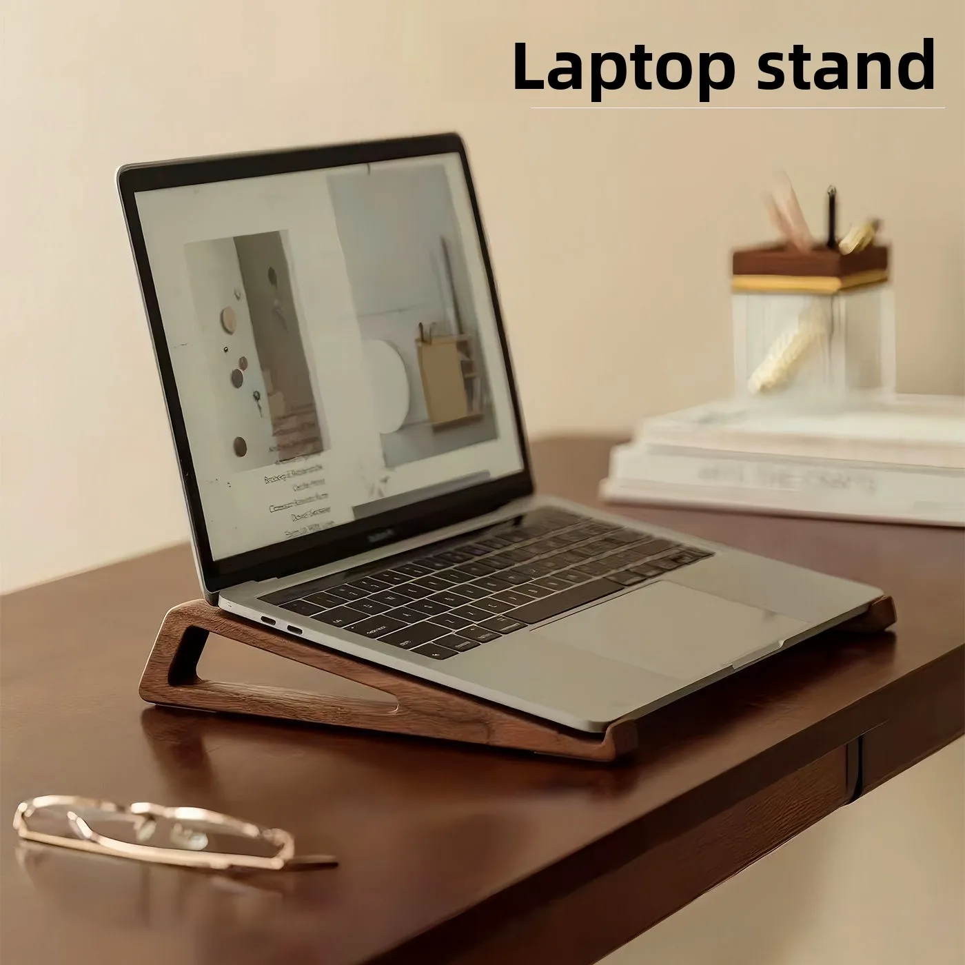 Laptop Stand Heat Dissipation Solid Wood desktop Elevated Stand Office Vertical Wooden Gaming Laptop Base Bracket