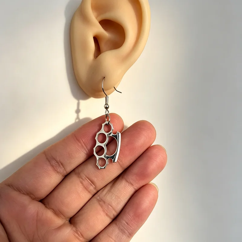Goth Y2k Aesthetic Mcbling Earrings Earrings English Punch Fist Knuckle Brace Dangle Drop Earrings Scene Accessories 2000s