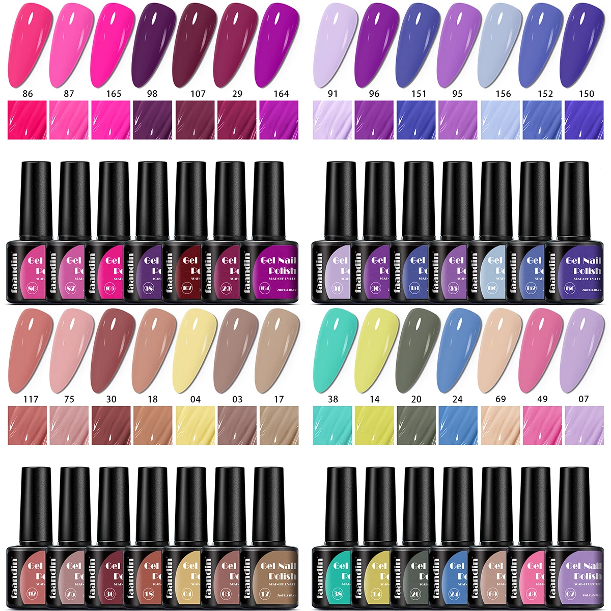 7Pcs/Set Faandin 0.24oz*7 Bottles Gift Box Set, Solid Color Pearlescent Gel Nail Polish Set, Rich Colors, Selected Purple Series, Red Series, Nude Series, Dazzling Nail Polish Set, High-Quality Nail Polish, Long-Lasting and Wear-Resistant, Not Easy to Fade, Easy to Remove, Suitable for Mothers, Suitable for Girlfriends, Perfect Gift, Wholesale Nail Polish for Nail Salons