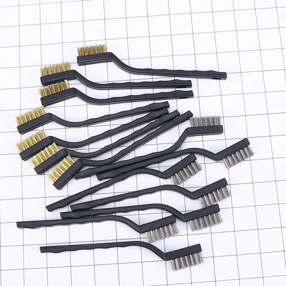 

12 Pcs Cleaning Copper Wire Brush Toothbrushes Rust Steel Parts Scratch Motor Door Window Plastic Mini Brass Wire Brush Tools
