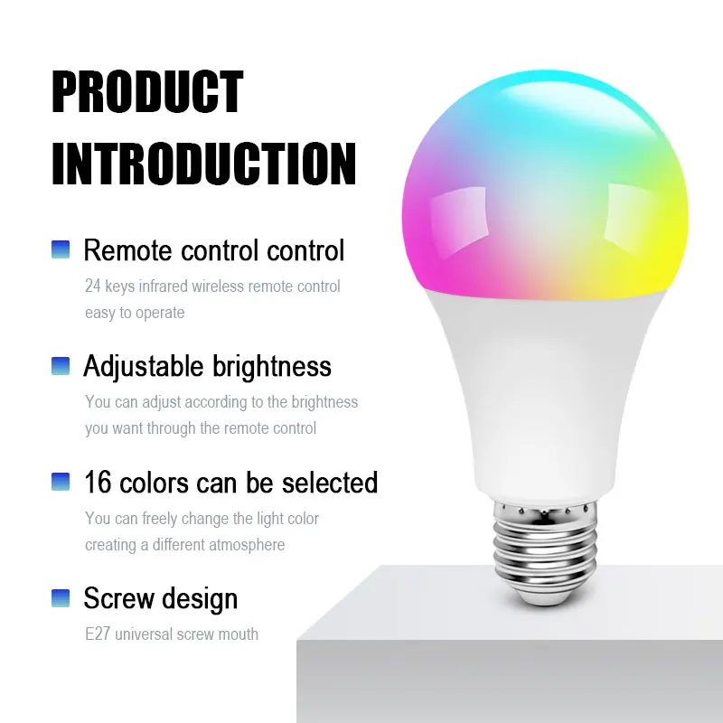 E27 RGB color remote control light bulb LED room light intelligent light bulb dimmer low power consumption energy-saving 220V