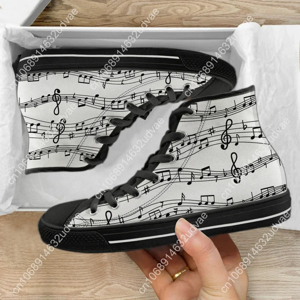 Casual Lace Up Sneakers For Ladies Music Notes Brand Design Classic High Top Canvas Footwear Vulcanized Flat Shoes