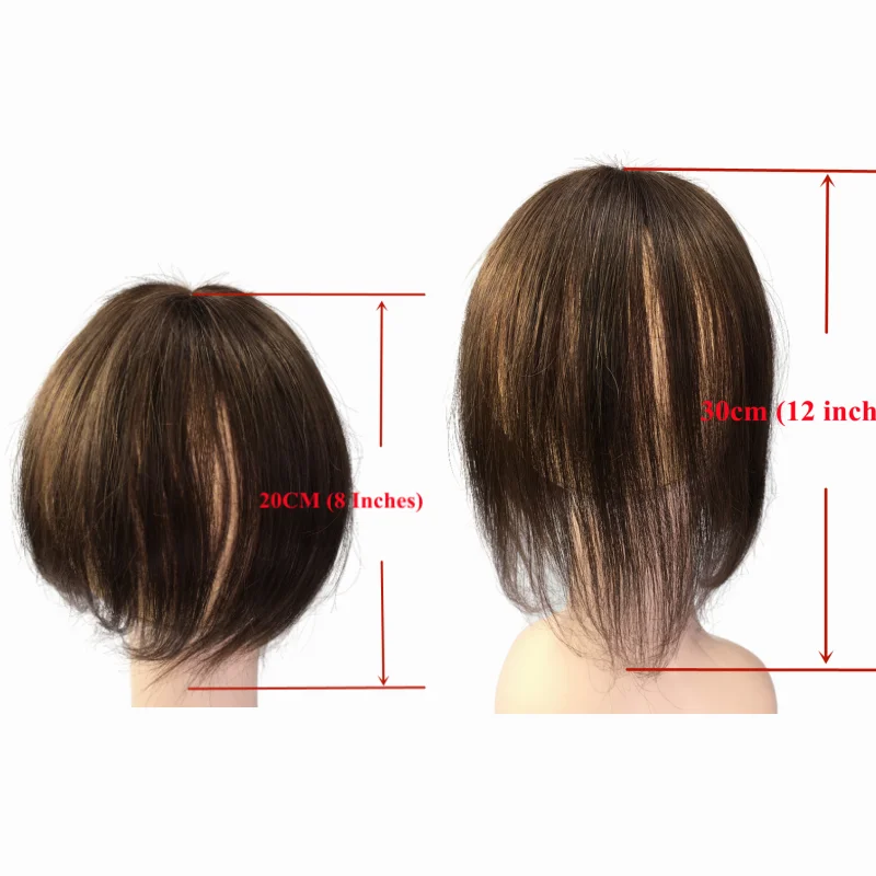 Natural Human Hair Toppers For Women Clip In Toppers With 3D Air Bangs Middle Part PU Scalp Wiglets Hairpieces for Hair Loss