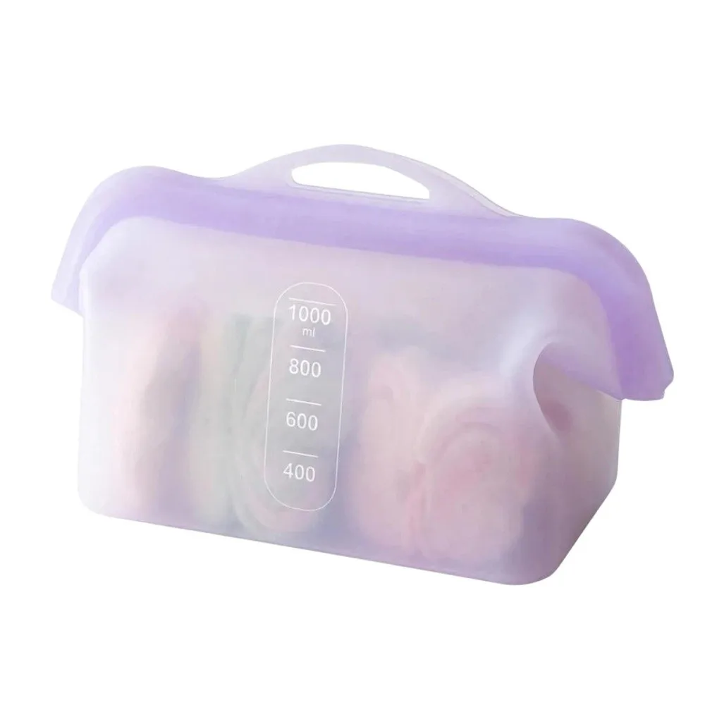 With Handle 1000ML Silicone Fresh-keeping Bag Odor-Proof Leak-Proof Upright Freezer Bags Multipurpose Reusable