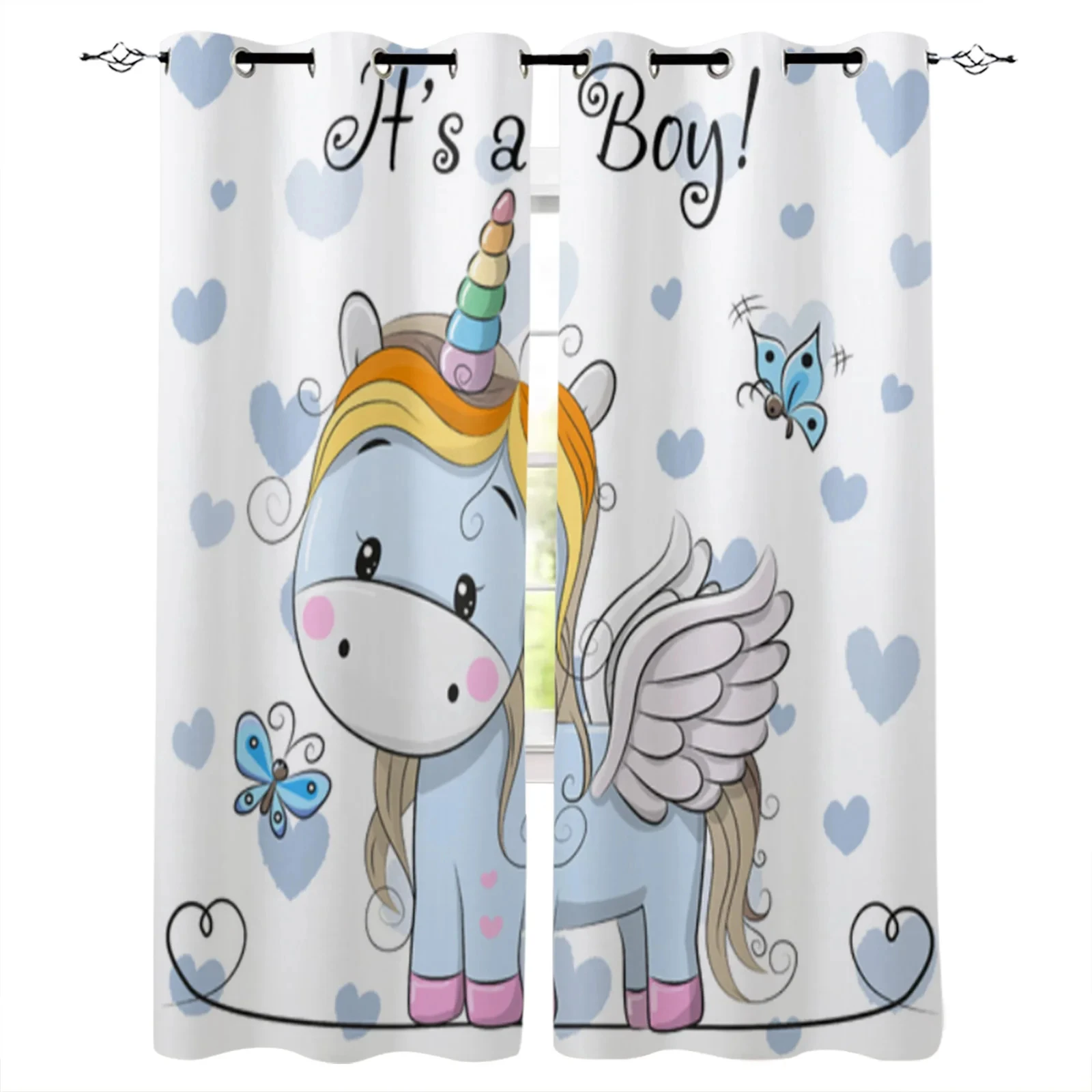 Cartoon Cute Unicorn Windows Curtains for Living Room Child Bedroom Window Treatment Blinds Kitchen Curtains 2panels cortinas