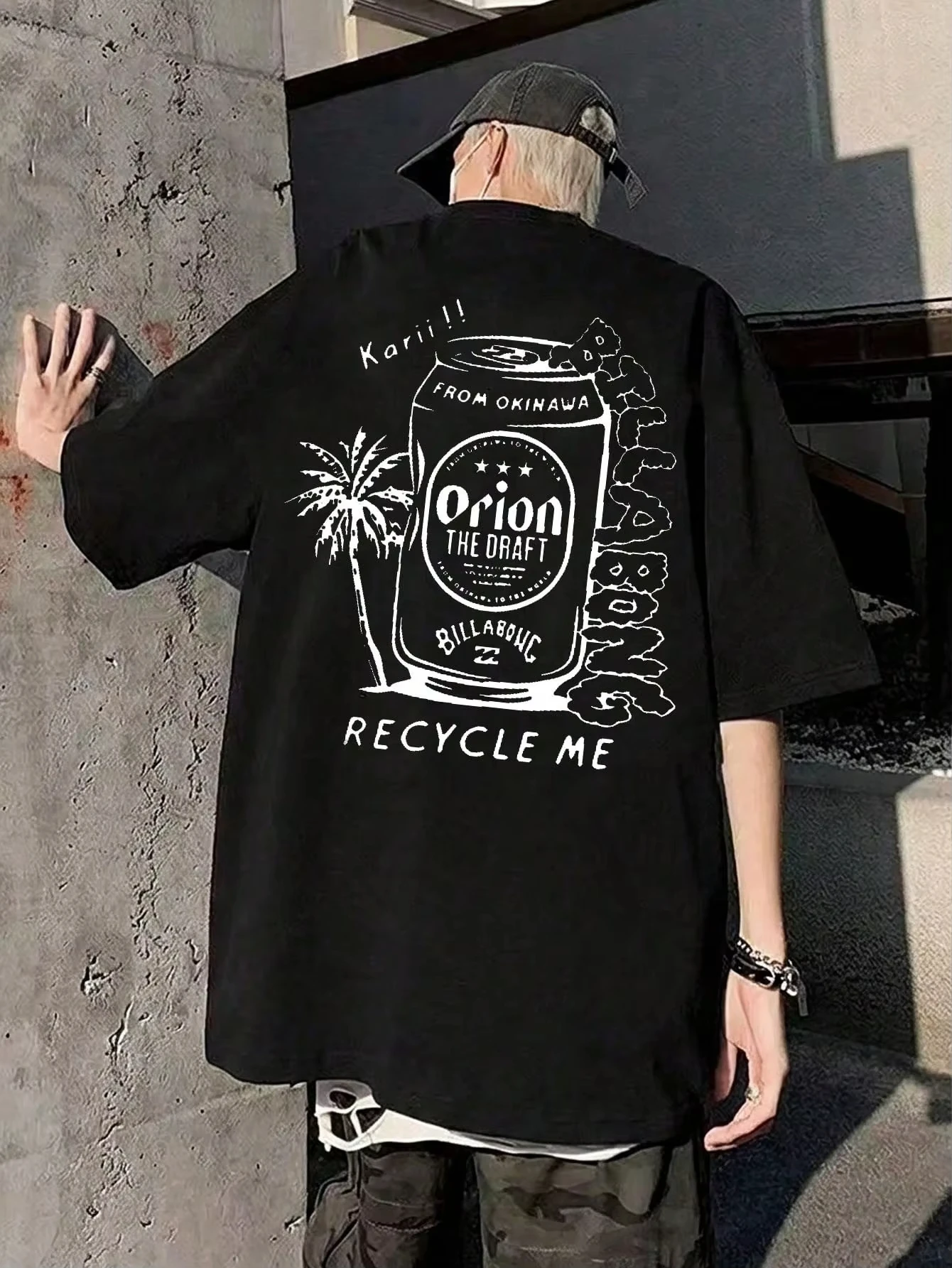 2026 New Orion Family Matching Unisex Oversized T Shirt Back Print Hand Drawn Can Palm Tree Graphic Print Streetwear Casual Tee