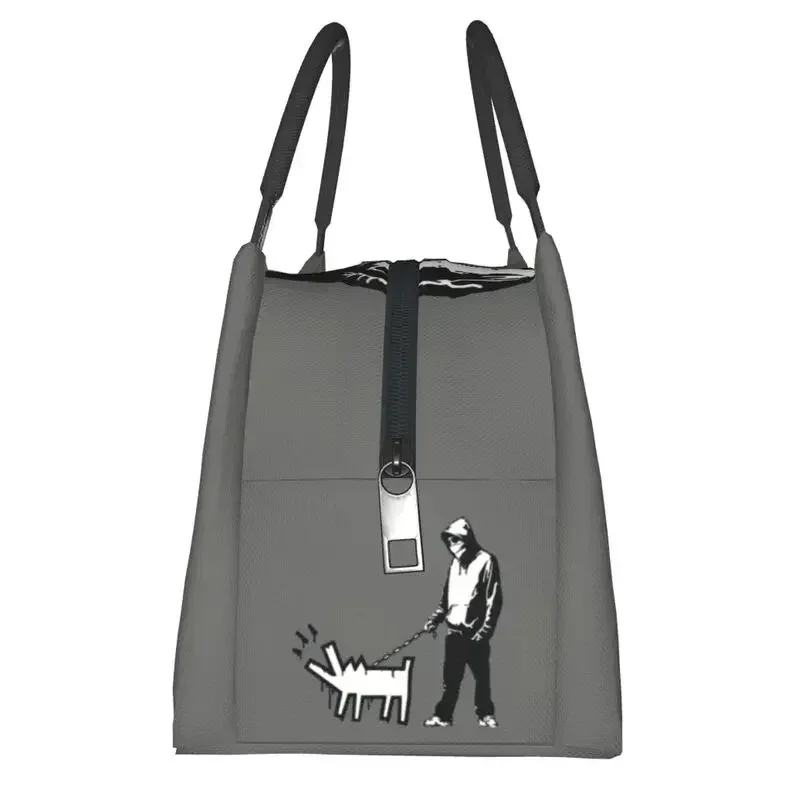 

Banksy Thug With A Barking Dog Insulated Lunch Bags for Women Street Art Graffiti Resuable Cooler Thermal Bento Box Work Travel