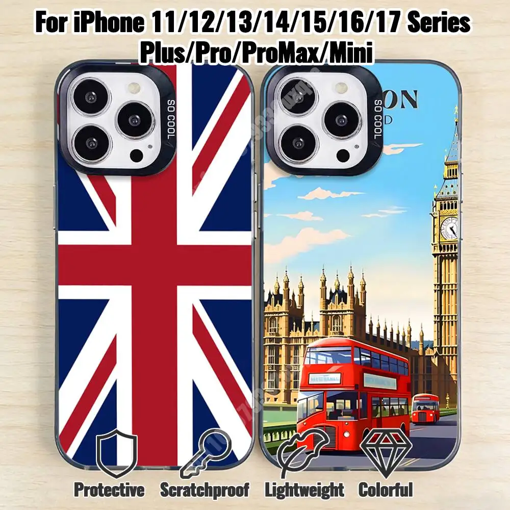 

UK England London City Phone Case for iPhone 17 16 15 14 13 12 11 Pro Plus Max Mini X XS Silicone Hard Cover