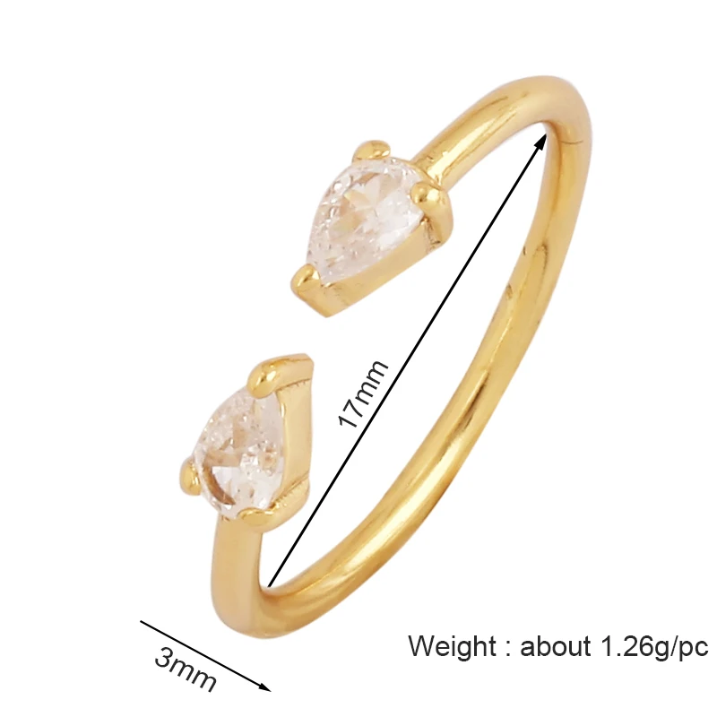 Unique Style Fashion Colorful Geometry Finger Ring,18K Gold Plated Zircon Open Adjustable Rings Jewelry Findings Supplies L08