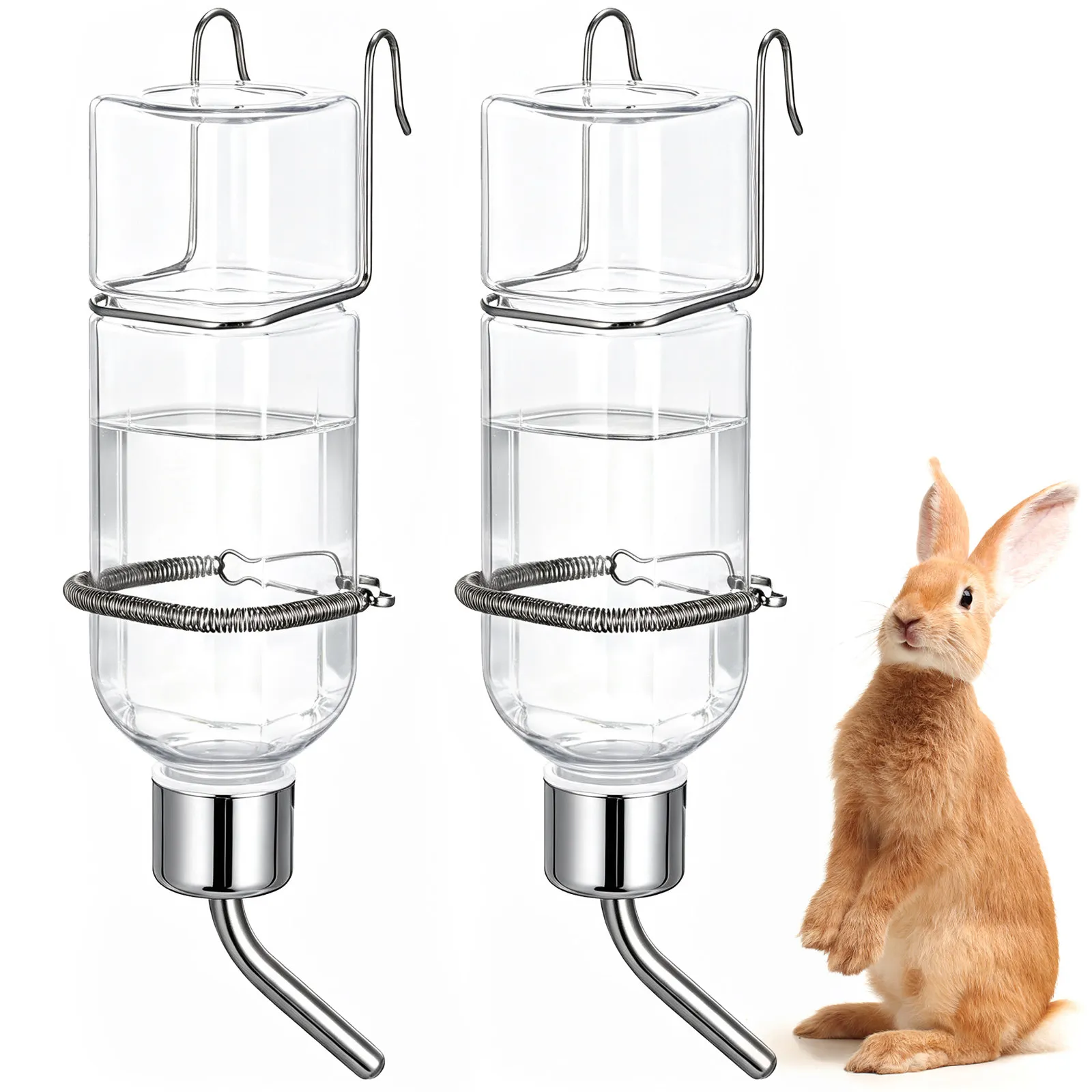 2Pcs Adorable Pet Water Dispenser 350Ml Smooth Mouth Friendly Hanging Bottle Monitor Intake for Rabbit Bunny Hamster Pets