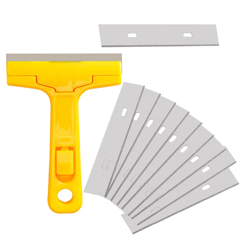 TOFAR Long Handle Razor Scraper for Car Window Glass Ceramic Labels Sticker Remover Cleaning Tool 10PCS Metal Blades Squeegee