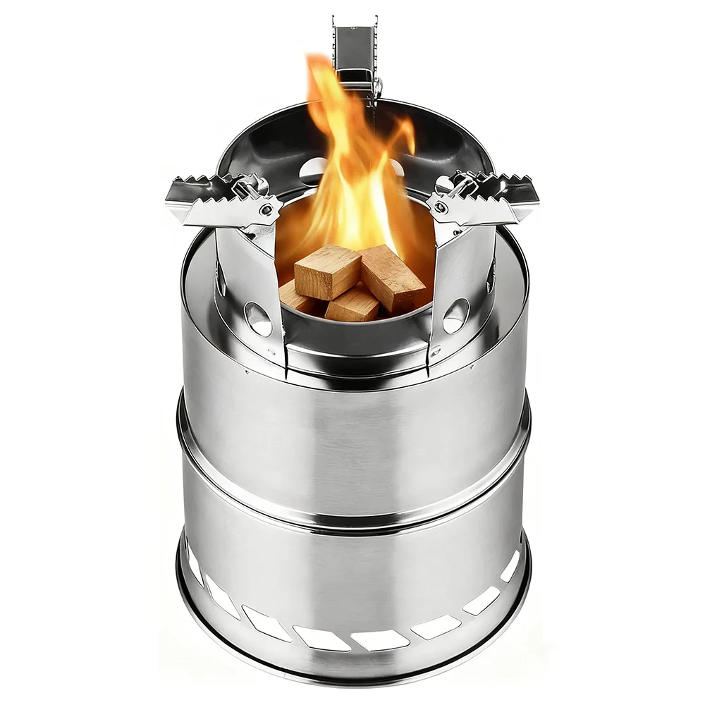 1pc portátil fogão de acampamento ao ar livre queima madeira mini leve aço inoxidável dobrável fogão piquenique churrasco ferramentas viagem