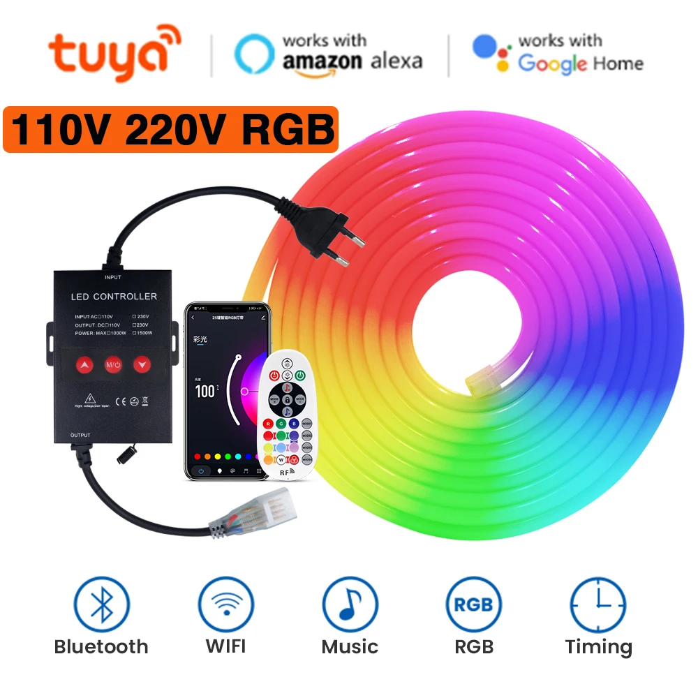 luz de neon rgb impermeavel 5050 sinal de neon fita flexivel colorida fita led corda tuya wifi alexa 1m 10m 50m 100m 110v 220v 01