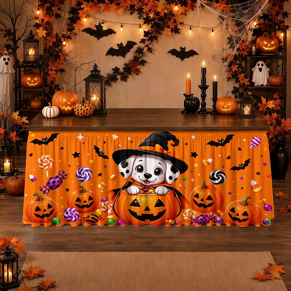 Party table skirt 1 piece Halloween pumpkin dog candy bat stars Festival decoration Party eventxzj