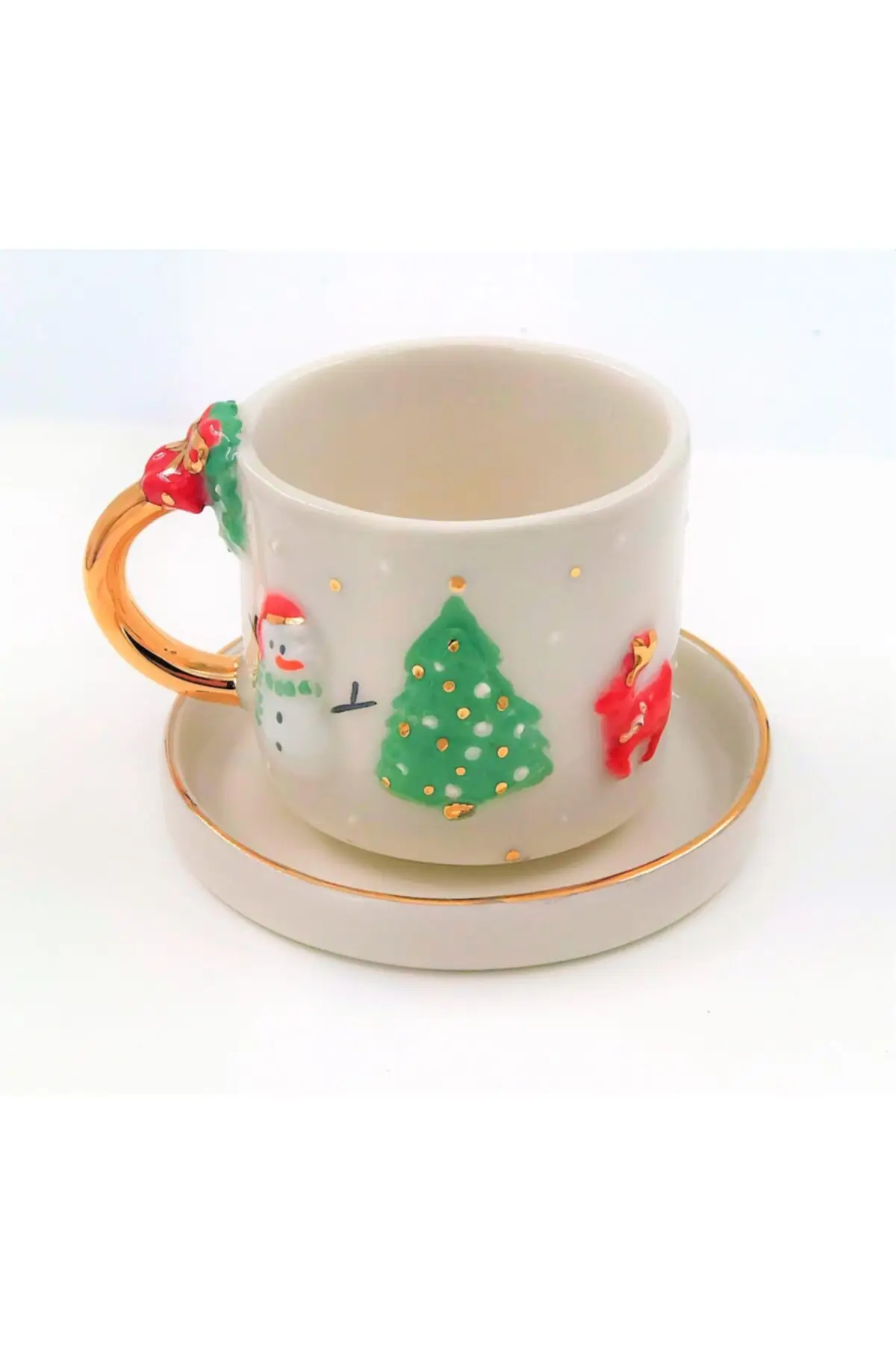 

DOLBOVI 24 sterling gold embroidered christmas pine, snowman 100 handmade gift double cup