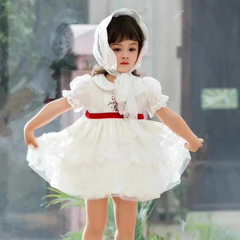 

2021 Summer Kids Dress for Girls Baby Party Dress for Kid Pink White Wedding Dress Girl Ball Gown Palace Lolita Princess Vestido