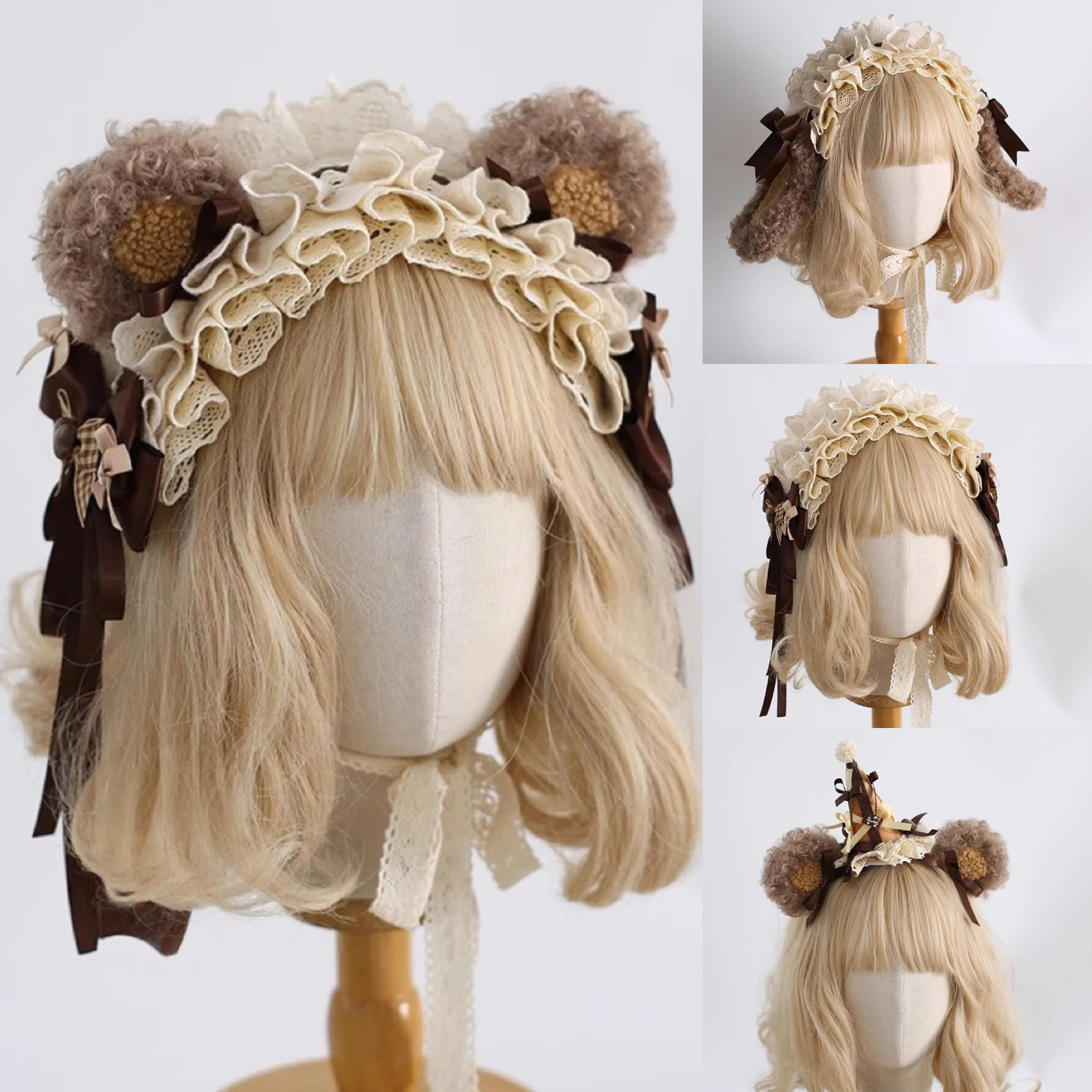 6 estilos Lolita hecho a mano Chocolate Animal Linda diadema con orejas dulce cumpleaños oso accesorio para el cabello café pastel arco KC sombrero