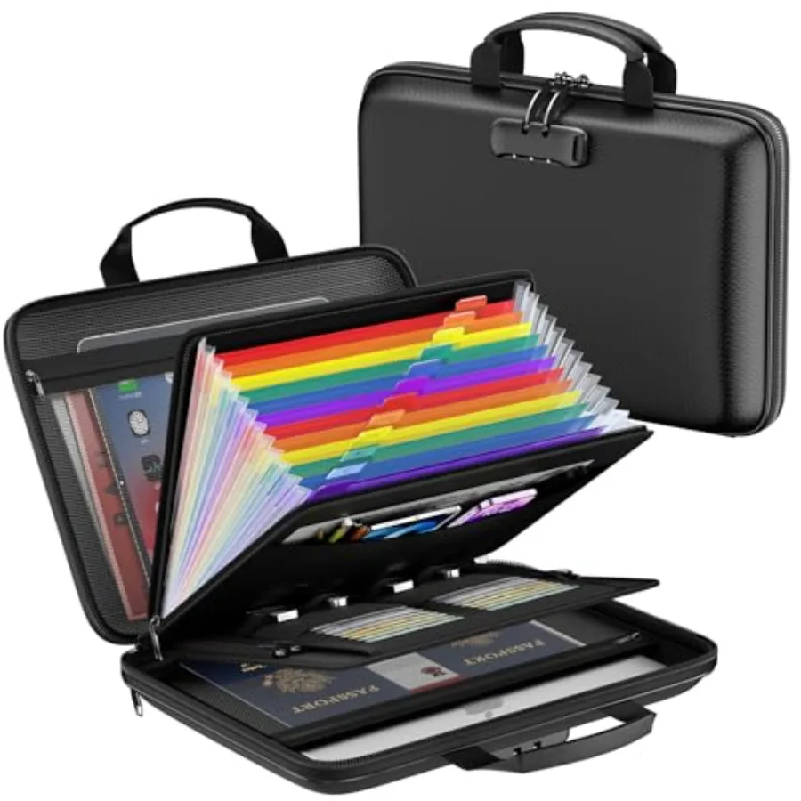 

Fireproof File OrganizerFireproof Document Box with Lock Large 13 Pocket Expanding File Folder Hard-Shell Portable Safe Storage