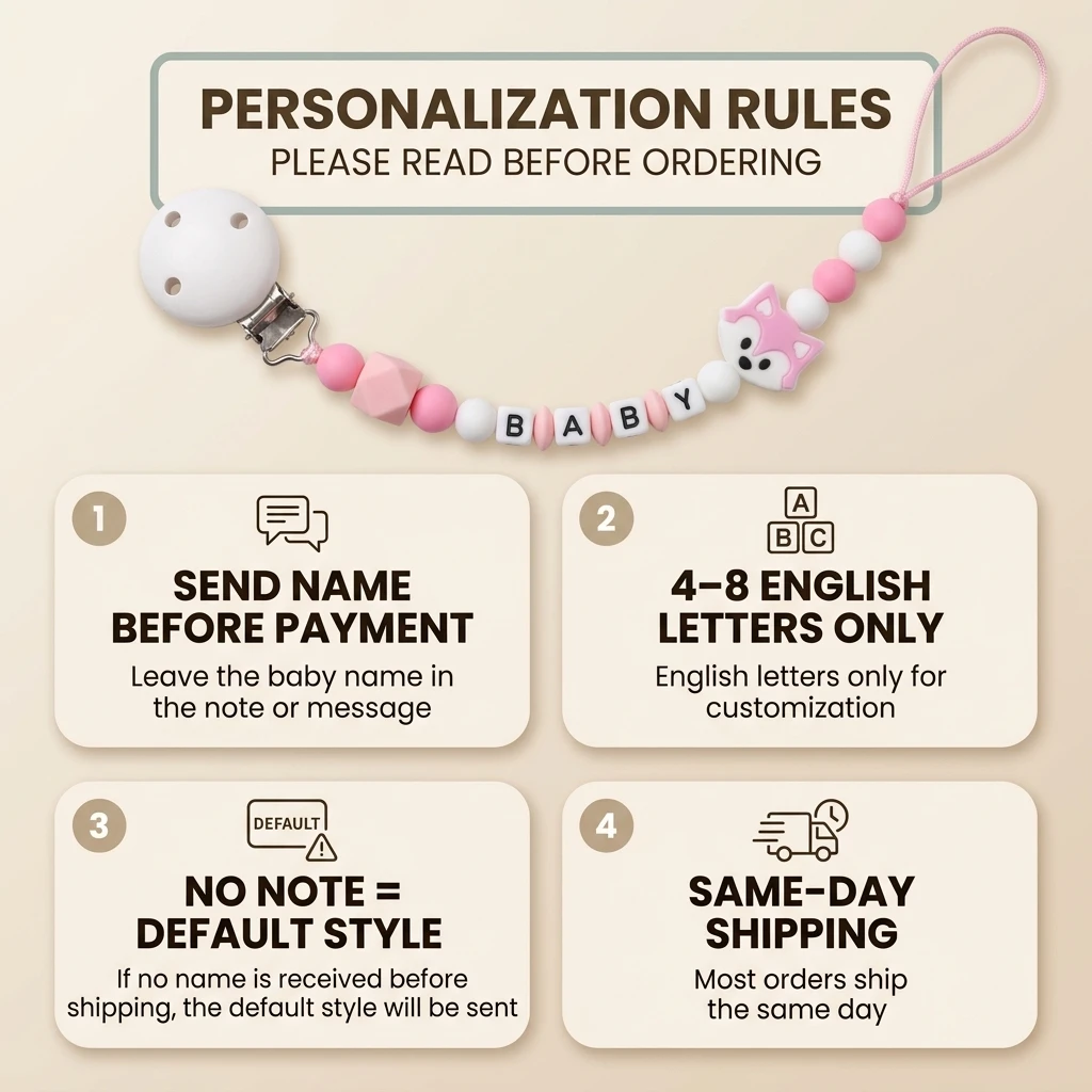 Personalized Pacifier Clip Custom Name Pink Fox Silicone Teether BPA Free Safe Baby Dummy Chain Newborn Girl Gift