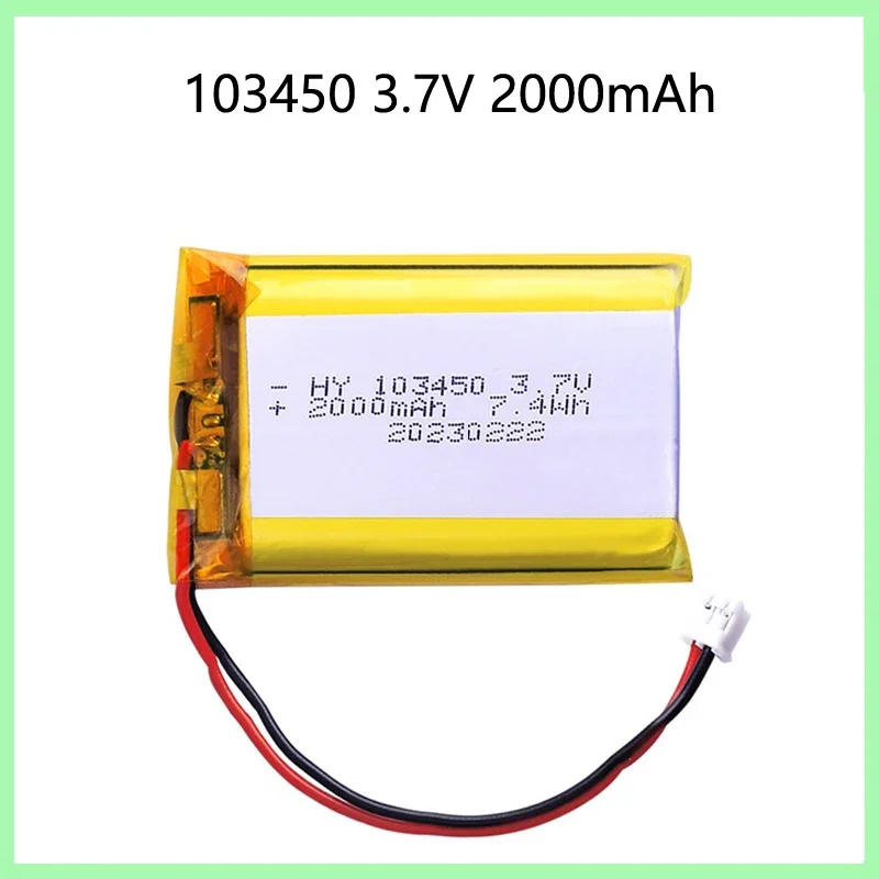 103450 3.7V 2000mAh batteria ricaricabile ai polimeri di litio jst PH 2.0mm spina a 2pin per fotocamera navigatore GPS MP5 auricolare Bluetooth