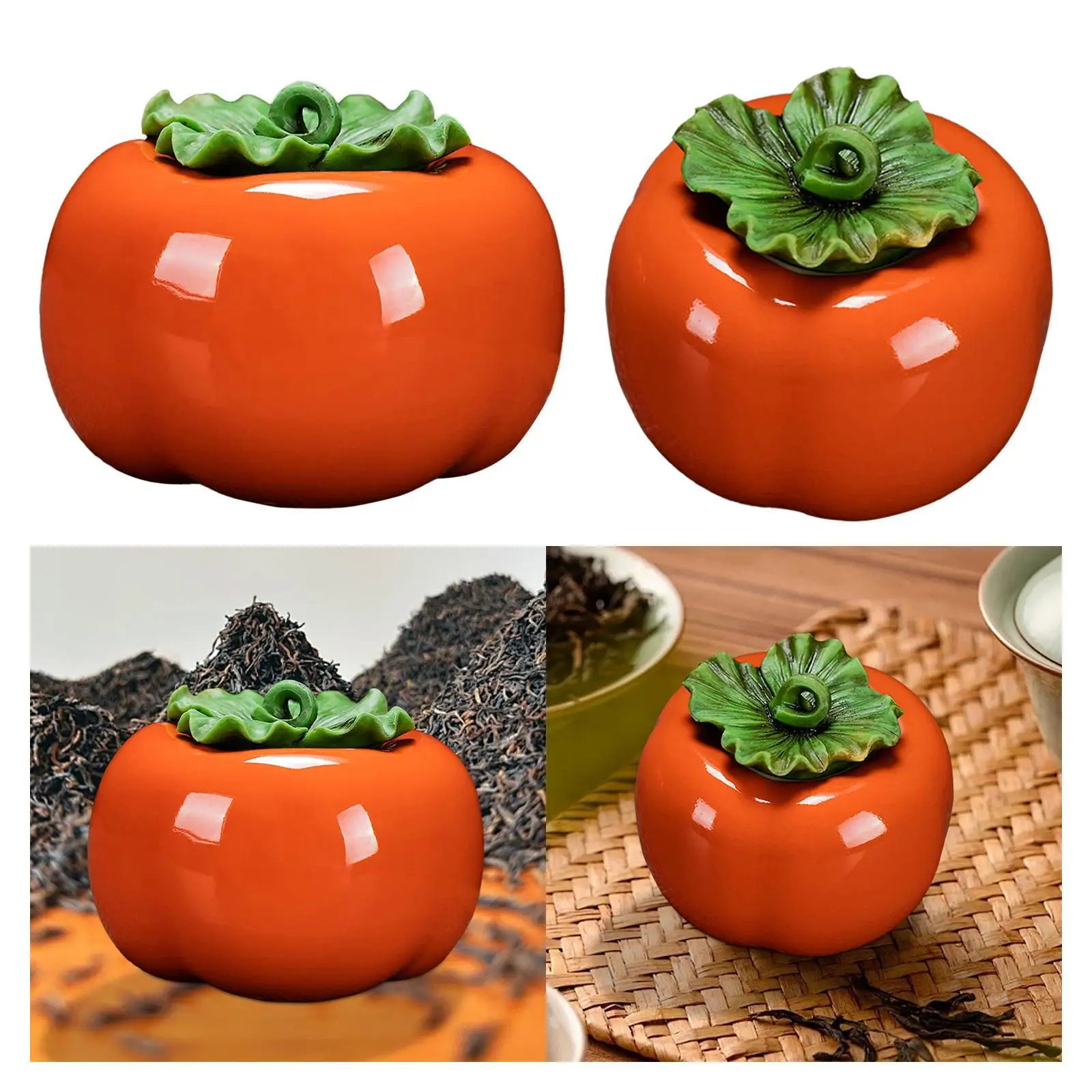 Ceramic Tea Jar Tea Tins Container Ornament with Leaf Lids Tea Storage Can Food Storage Jar Porcelain Tea Pot for Countertop