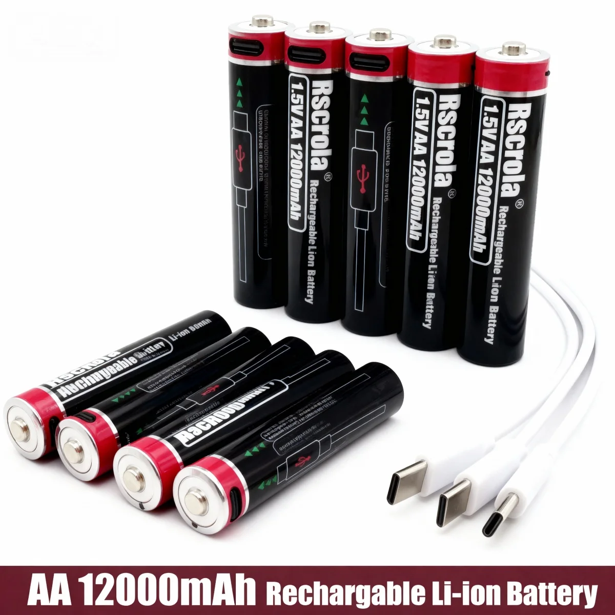 12000mAh 1.5V AA Rechargeable Lithium Battery USB-C Fast Charging Constant Voltage for Game Controller, Smart Lock