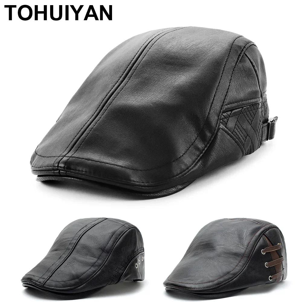 High Quality Leather Newsboy Cap for Men Autumn Winter Hat Thicken Warm Flat Caps Vintage Boinas Gatsby Hats Male Ivy Caps