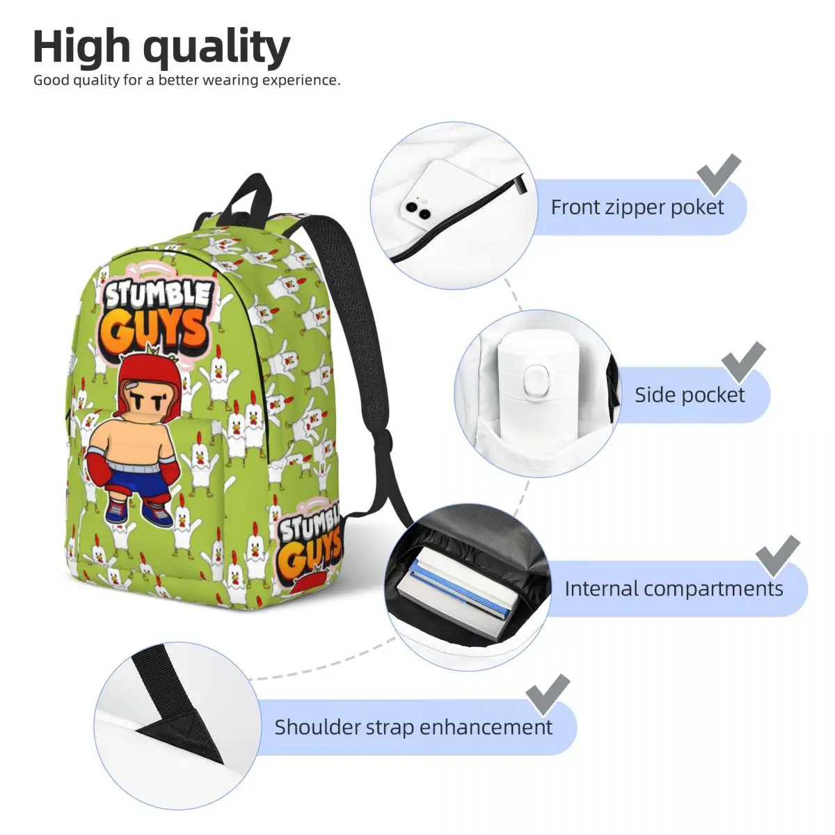 Stumble Guys mochila de juego para niño y niña, mochila escolar para estudiantes adolescentes, mochila de día, bolsa primaria de viaje