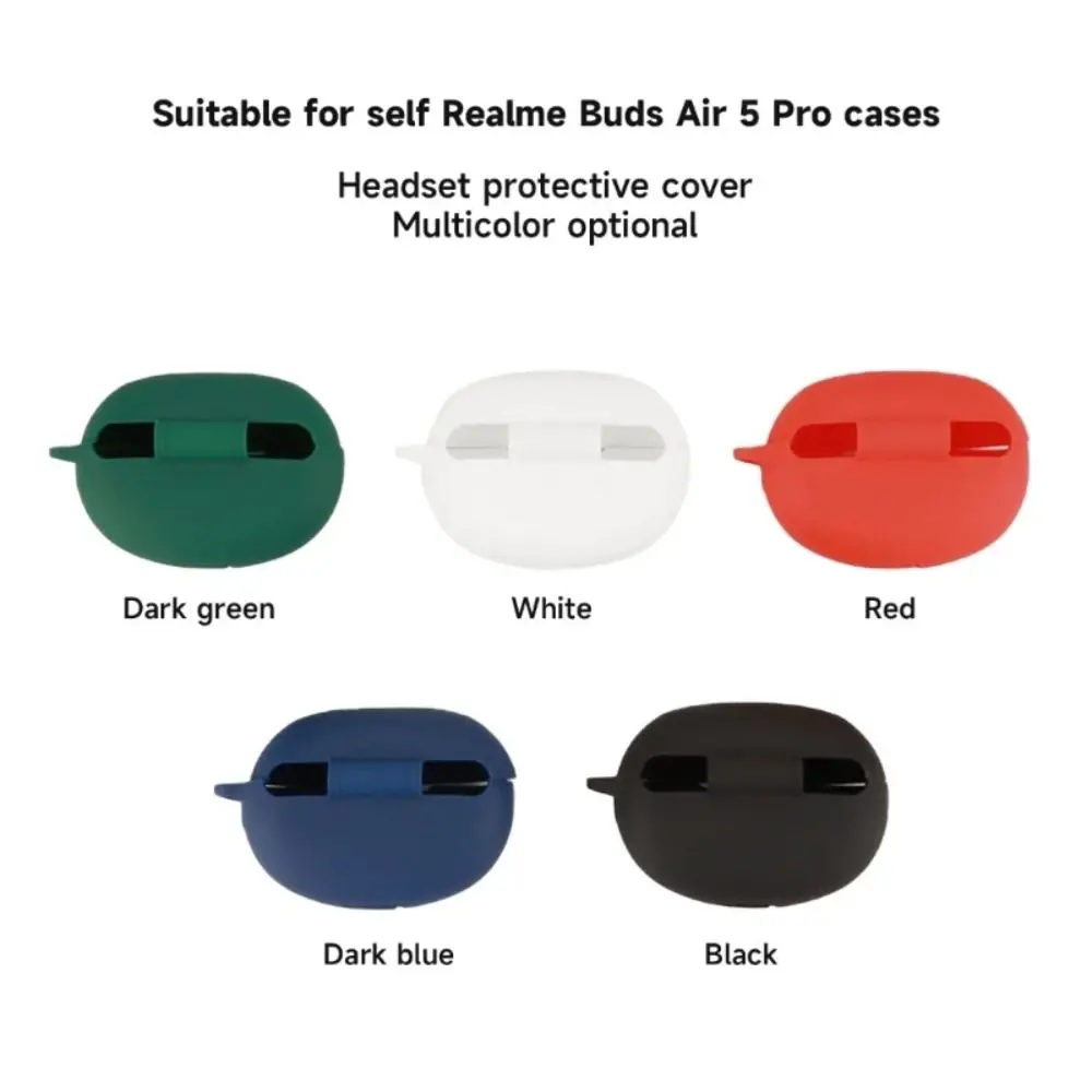 Portable Dustproof Silicone Case Washable Anti-fall Earbuds Sleeve Soild Color Buds Cover for Realme Buds Air 5 Pro Home/Travel