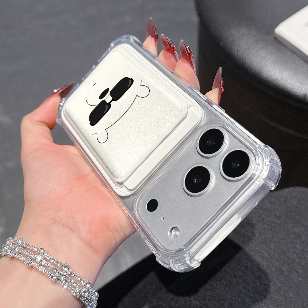 Cool Bear with Sunglasses Phone Case For iPhone 17 16 15 14 13 Pro Max Plus Wallet Pocket Transparent Soft for Magnetic Phone view 3