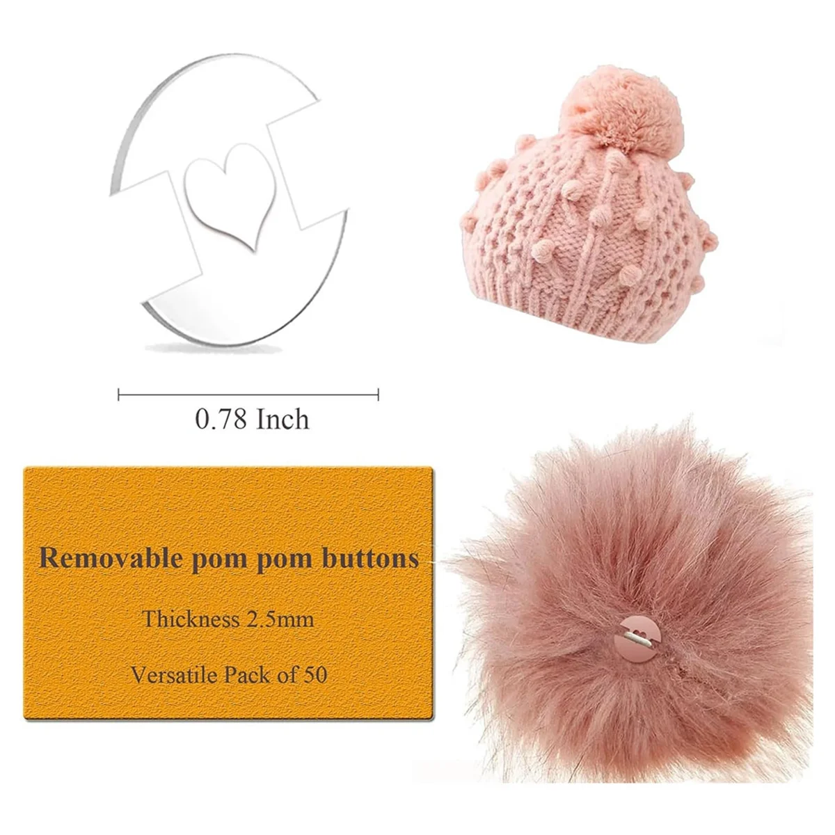Removable Pom Poms Buttons for Hats, 10PCS Pom Pom Holder Knitted Hat Making Fastener Tools, Pompom Holders HOT