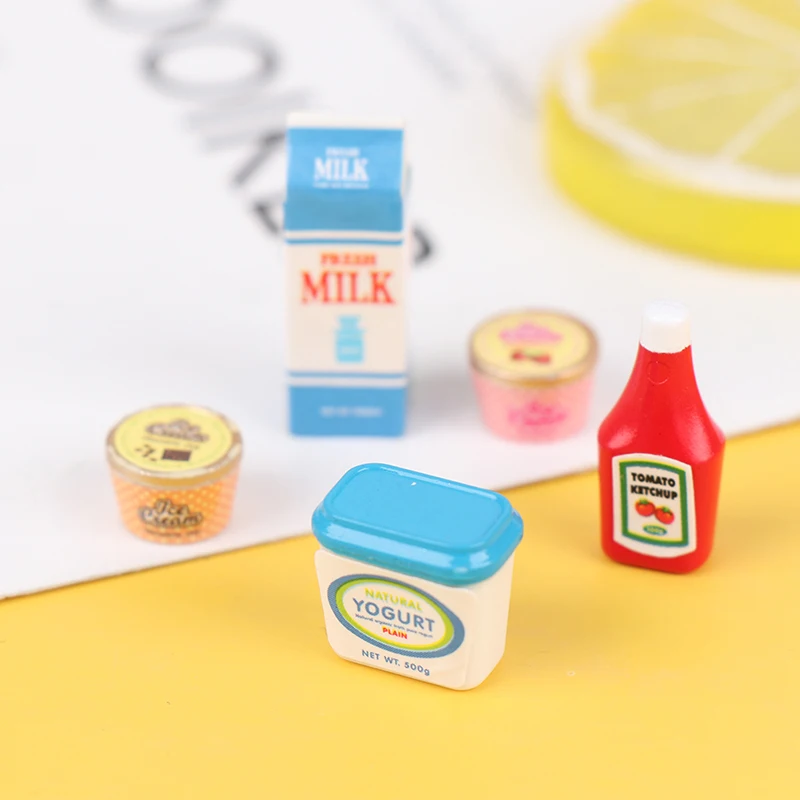 5 buah/set mainan Model makanan miniatur Yogurt es saus tomat rumah boneka