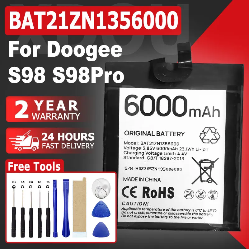 

Новый для Doogee S98 S98Pro BAT21ZN1356000, надежная замена аккумулятора мобильного телефона емкостью 6000 мАч