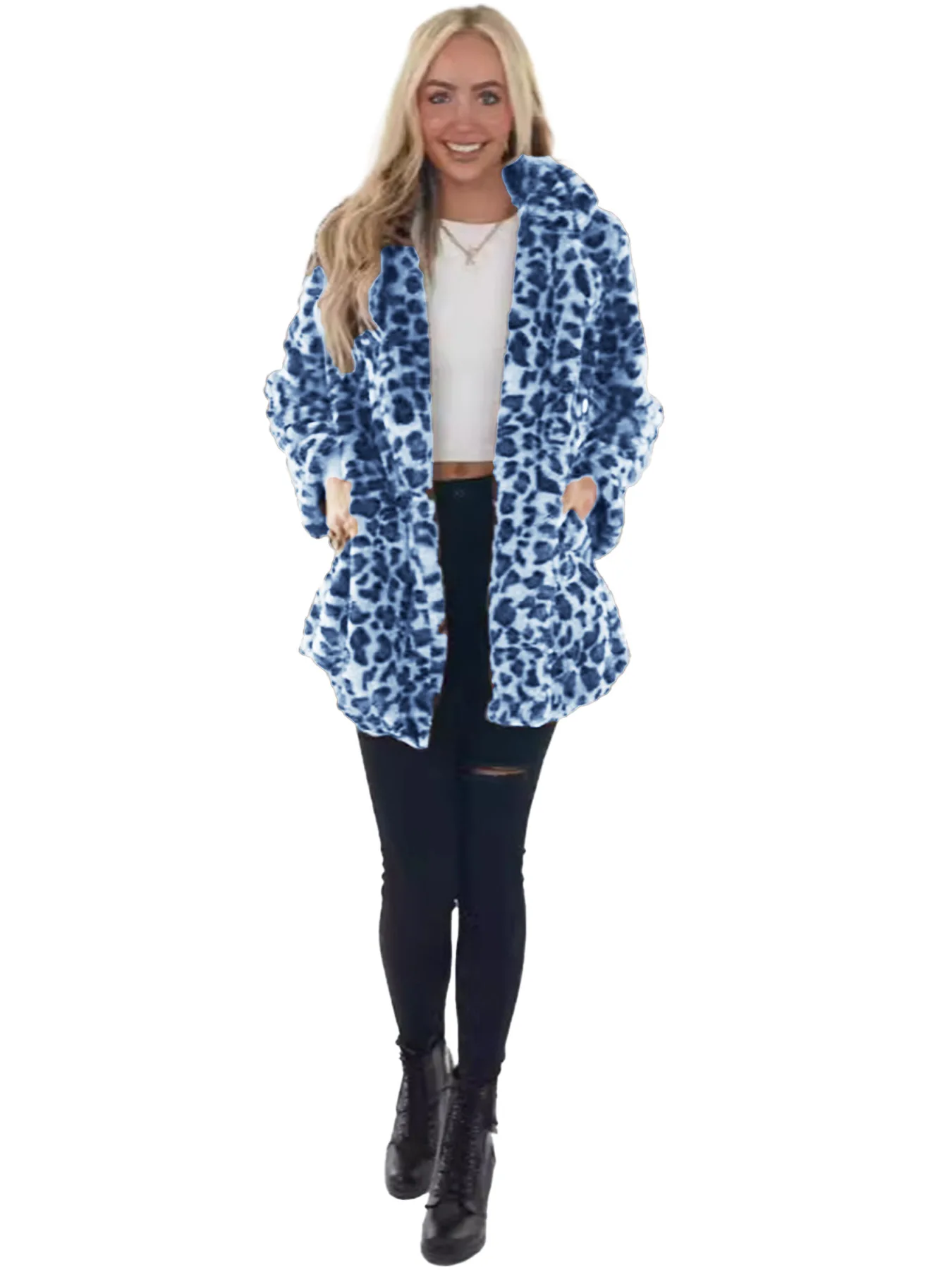 معطف فرو صناعي بطبعة الفهد لخريف وشتاء 2025 لمزاج الموضة النسائية، معطف فرو فضفاض بجيب جانبي