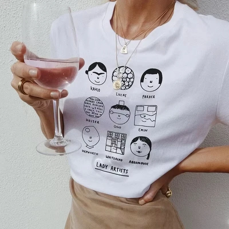 

Леди-художники, забавные графические футболки с принтом, женские белые свободные хлопковые топы с короткими рукавами, новые летние модные милые футболки Ins