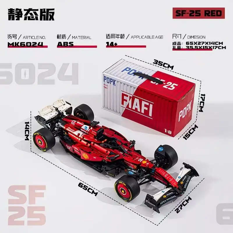 1:8 Scale Adult Building Blocks Set, 1915+Pcs Red Open-Wheel Race Car, Collectible Display Racing Model Kit, Present