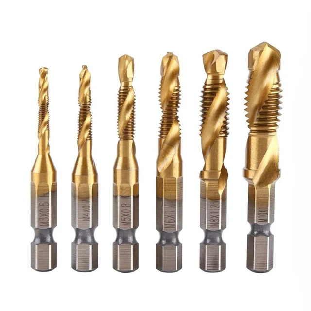 Best Drill Set For Home Use hss Titanium Coated Spiral Tap Drill Bit Set 6 piece 1 4 Hex Shank