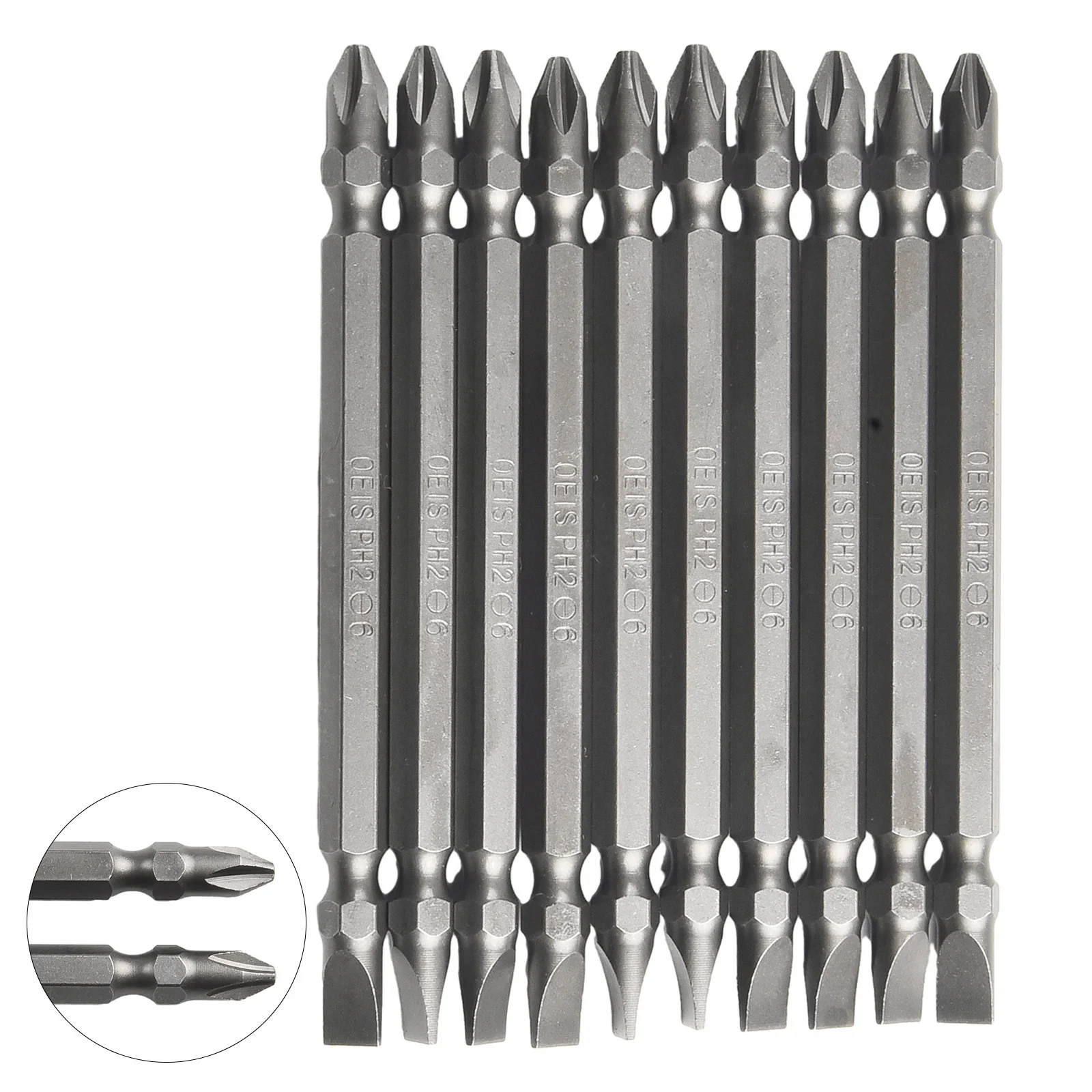 Alloy Steel Magnetic Drill Bit, PH2 x 6mm Double Head Screwdriver Bit, Suitable for Lithium Electric Drill, 10pcs