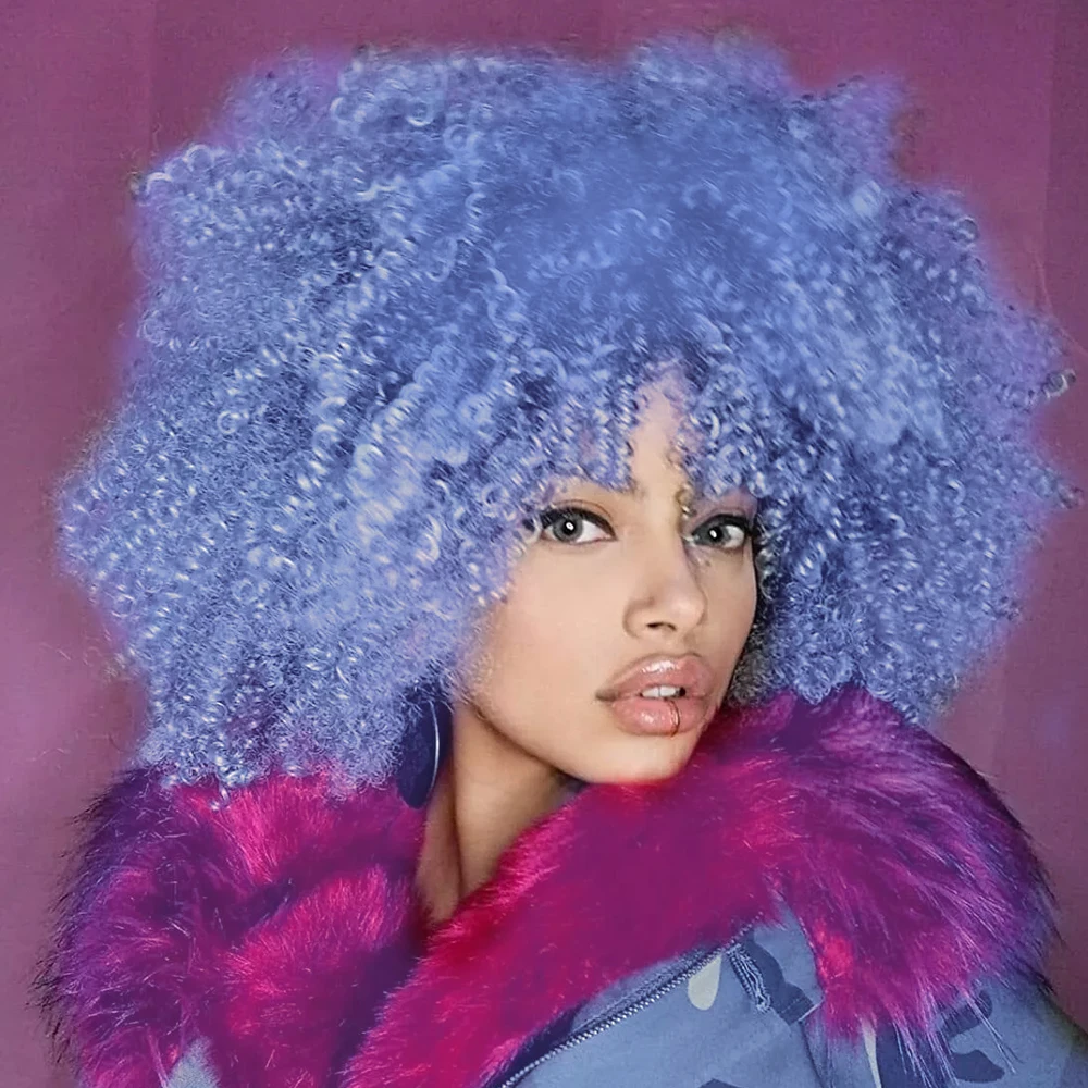 

Короткие синие парики длиной до плеч, синтетический странный вьющийся парик для чернокожих женщин, ежедневное использование, концерты, тематическая вечеринка, косплей, Хэллоуин