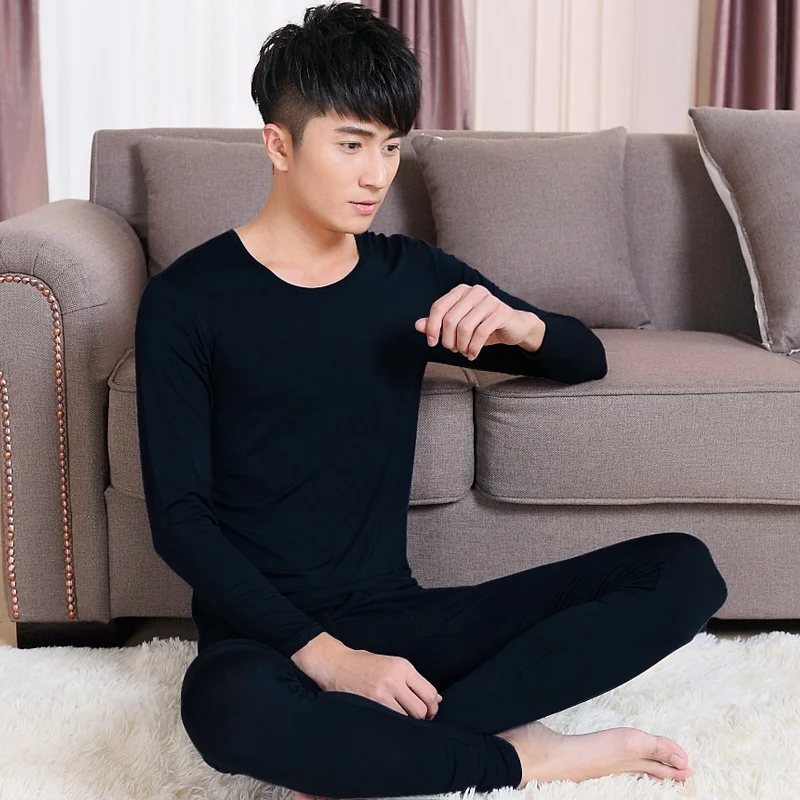 

Men's Autumn Winter Thermal Underwear Set Slim Fit Thin Base Layer Thermal Pants Long Sleeve round Neck Basic Style Home Clothes