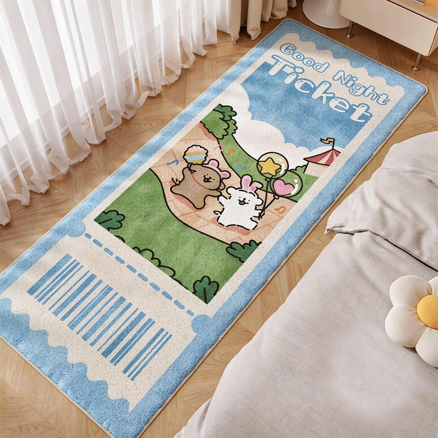 Cartoon Puppy Ticket Pattern Imitation Cashmere Rug Soft Ins Style Floor Mat Living Room Bedroom Aesthetic Decor Fluffy Area Rug