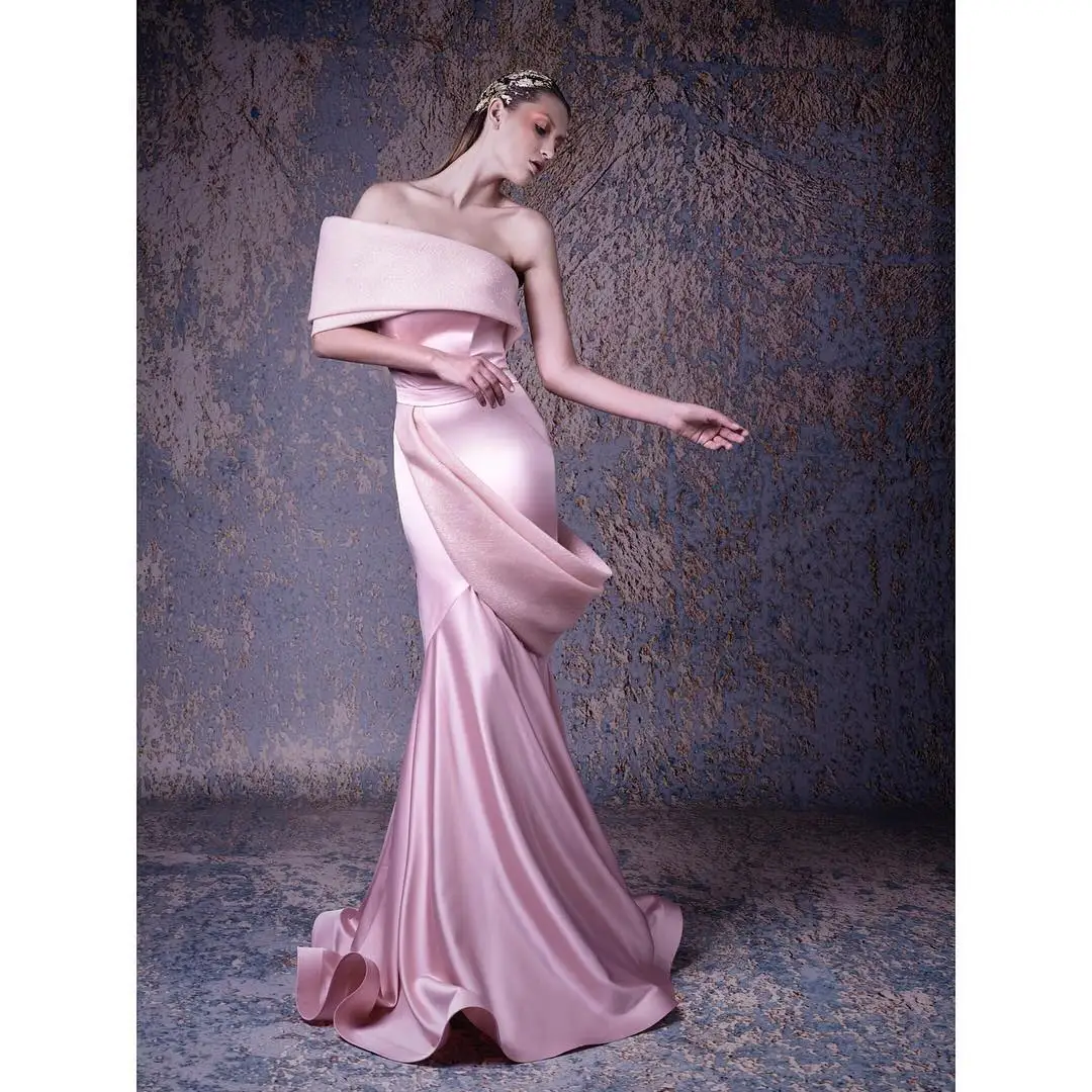 

Customized Exquisite Satin Mermaid Off the Shoulder Evening Dress High Quality Strapless Floor Length فساتين سهرة