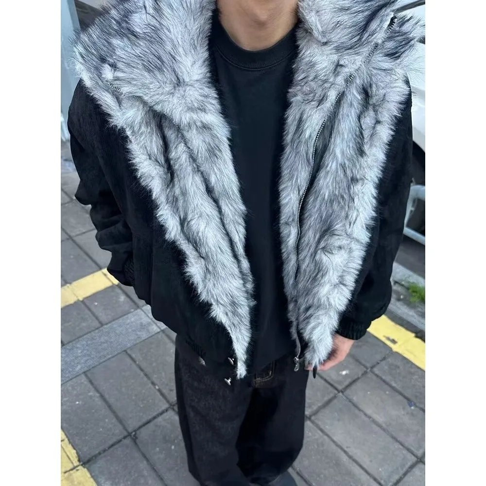 Herren Thiened Lammsamt Baumwolle Jaet Herbst Winter Große Größe 250er Pou Baumwollmantel mit Kapuze Paar Oberbekleidung Mantel