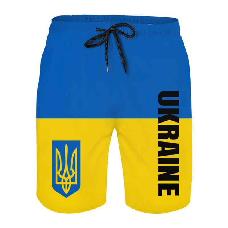 3D Honor Ukrain Emblem Graphic Beach Shorts Men Ukrainian Flag Short Pant Swimsuit Summer Hawaii Swim Trunks Cool Kid Ice Shorts