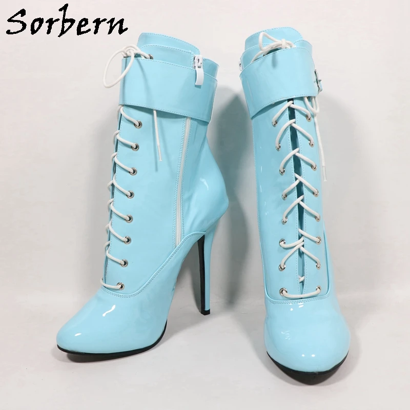 Sorbern Retro Black Ankle Boots Ladies Burlesque Heel Dancer Show Lace Up Boot High Heel Customized Leg Stilettos Size 36-46