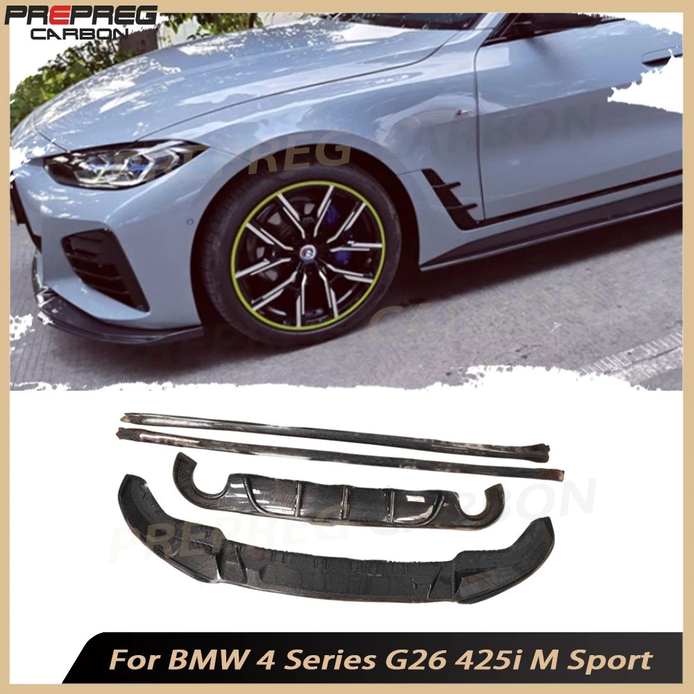

For BMW 4 Series G26 425i M Sport 2020+ Body Kit Carbon Fiber Front Bumper Lip Side Skirt Rear Diffuser With LED Light