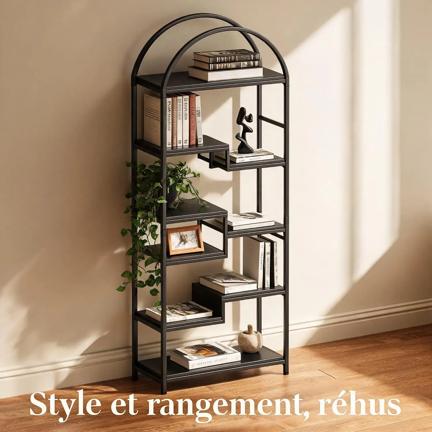 3 in 1 Multi-layer Simple Bookcase  Particularly Bookshelf with Shoe Storage Bench Standing Coat Rack with 6 Hooks & Organizer Shelf for Entryway, Mudroom or Bedroom