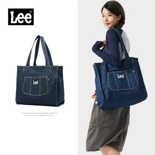 Imagen 2 del producto LEE, bolso de mano vaquero de gran capacidad con múltiples bolsillos, tendencia para mujer, desplazamientos, trabajo, compras, bolso vaquero para mujer, utilidad para viajar