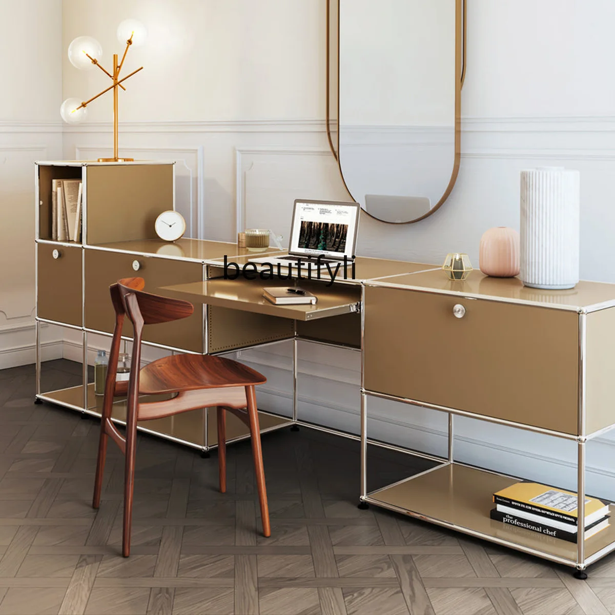 

USM Module Combination Desk Stainless Steel Writing Computer Desk Simple Workbench Light Luxury