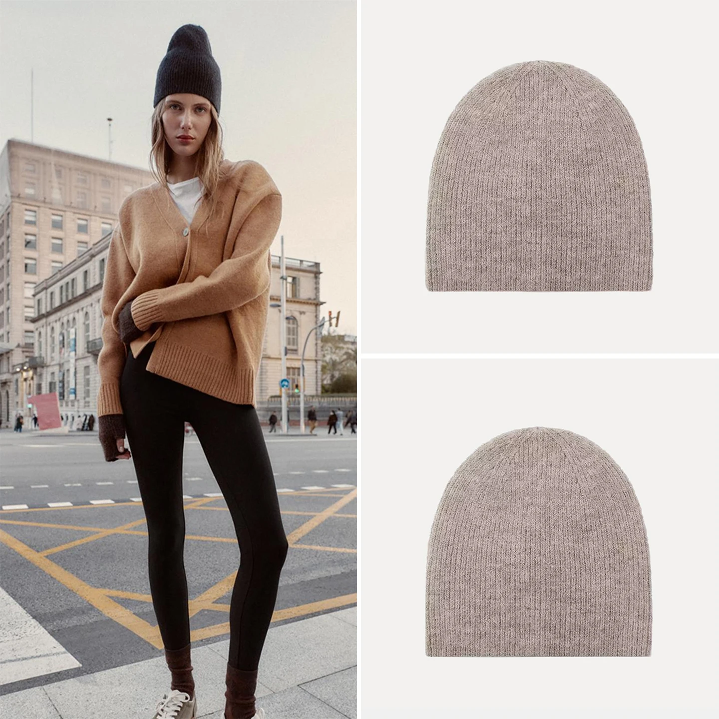 

Faionable Pure Color Вязаная шапка-бини для женщин с круглым верхом без поля Трикотаж осеннего сезона Молодежная повседневная одежда без бренда